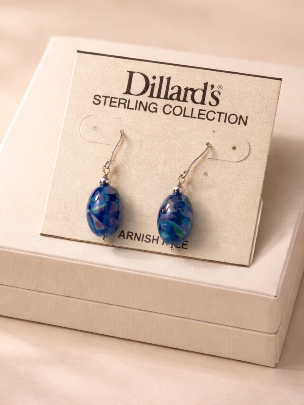 Dillard’s Sterling Silver Blue Glass Drop Earrings Murano Style